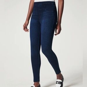 SPANX Jean-Ish Ankle Leggings Dark Blue Size Medium Shapewear Highrise Pockets